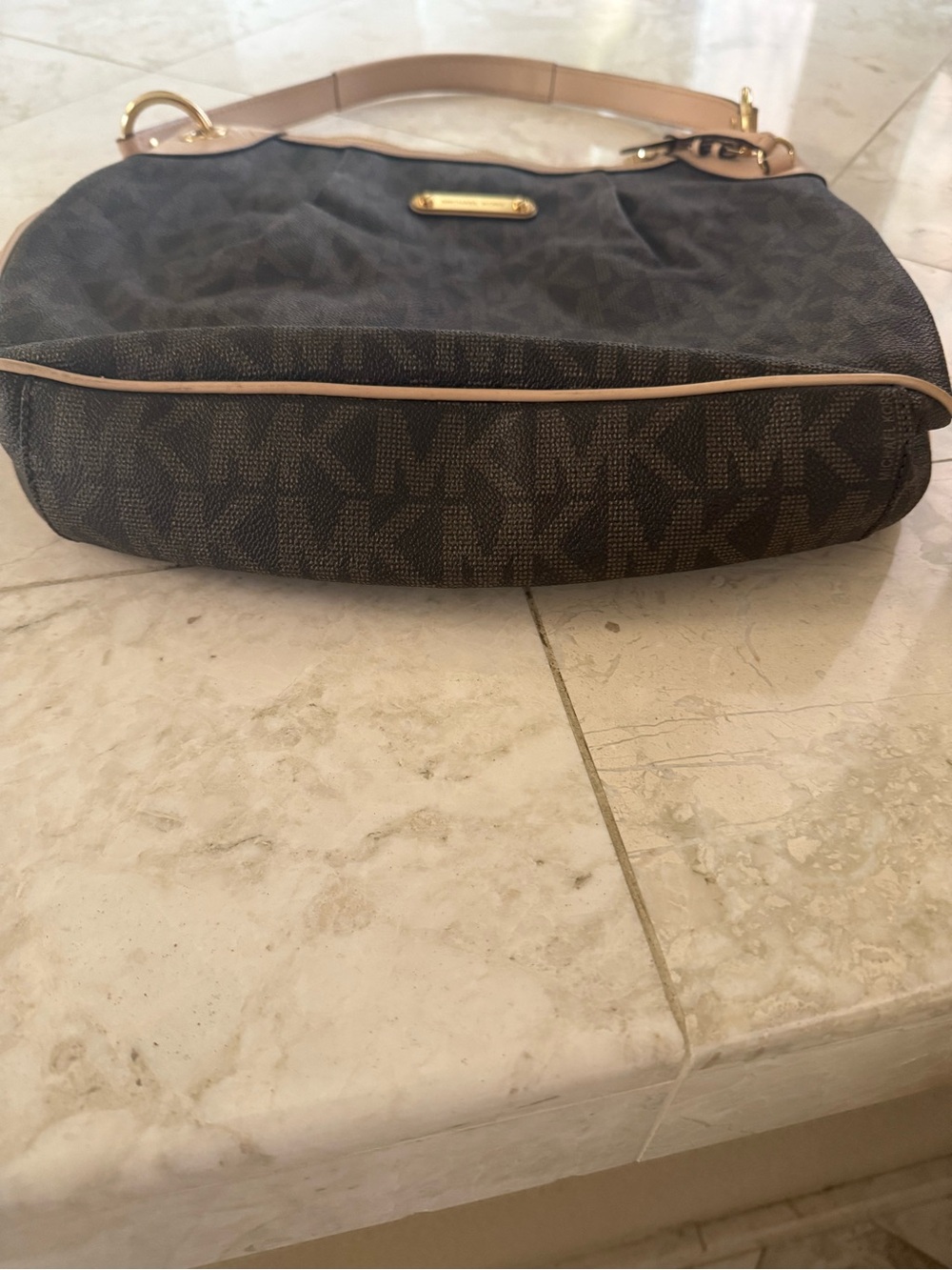 Michael Kors Jet Set Signature Brown Logo with Tan Trim and Gold Hardware (used) - Picture 5 of 9